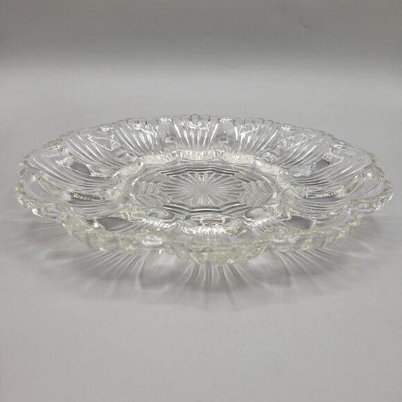 Anchor Hocking Presence Pattern Glass Deviled Egg Serving Plate Scalloped Edge - Picture 2 of 6
